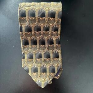 VTG Christian Dior Monsieur Gold & Black Patterned 100% Silk Tie EUC